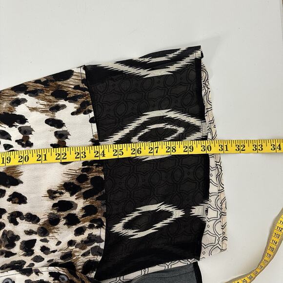 John Mark Shirt Top Womens Medium Brown Animal Print Art Light Weight Boxy - Picture 9 of 9